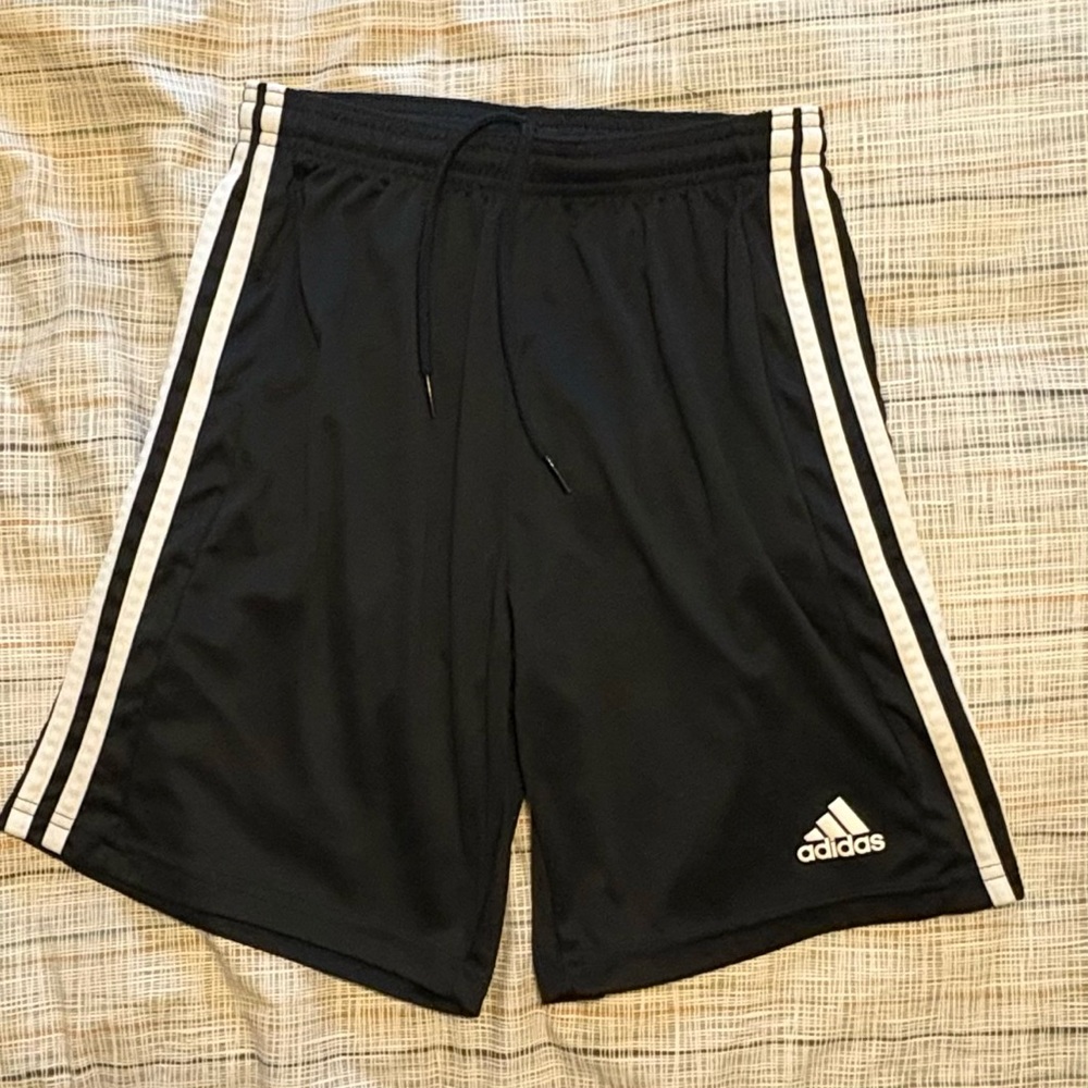 Adidas Boys Black Athletic Shorts with White Stripes